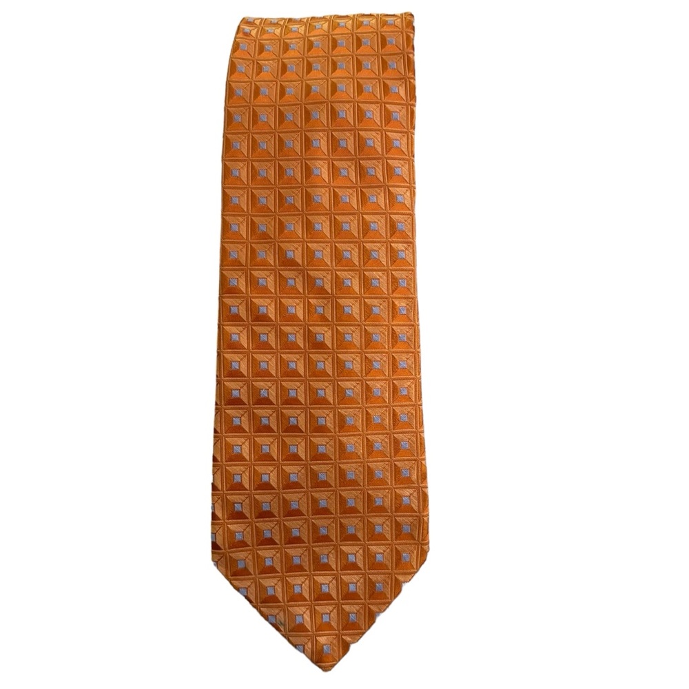 Ike Behar Silk Tie orange and blue geometric necktie